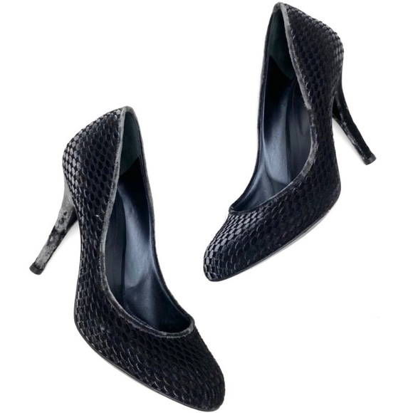 SERGIO Rossi Embossed Velvet Round Toe High Heel  Pumps In Dark Gray - Picture 4 of 11
